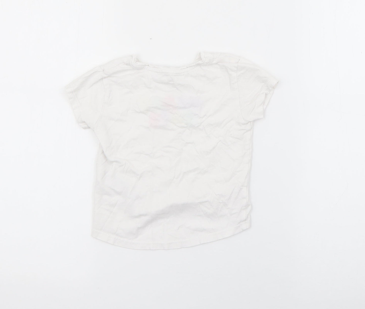 Primark Girls White  Cotton Basic T-Shirt Size 2-3 Years Crew Neck  - Happy Days