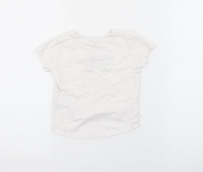 Primark Girls White  Cotton Basic T-Shirt Size 2-3 Years Crew Neck  - Happy Days
