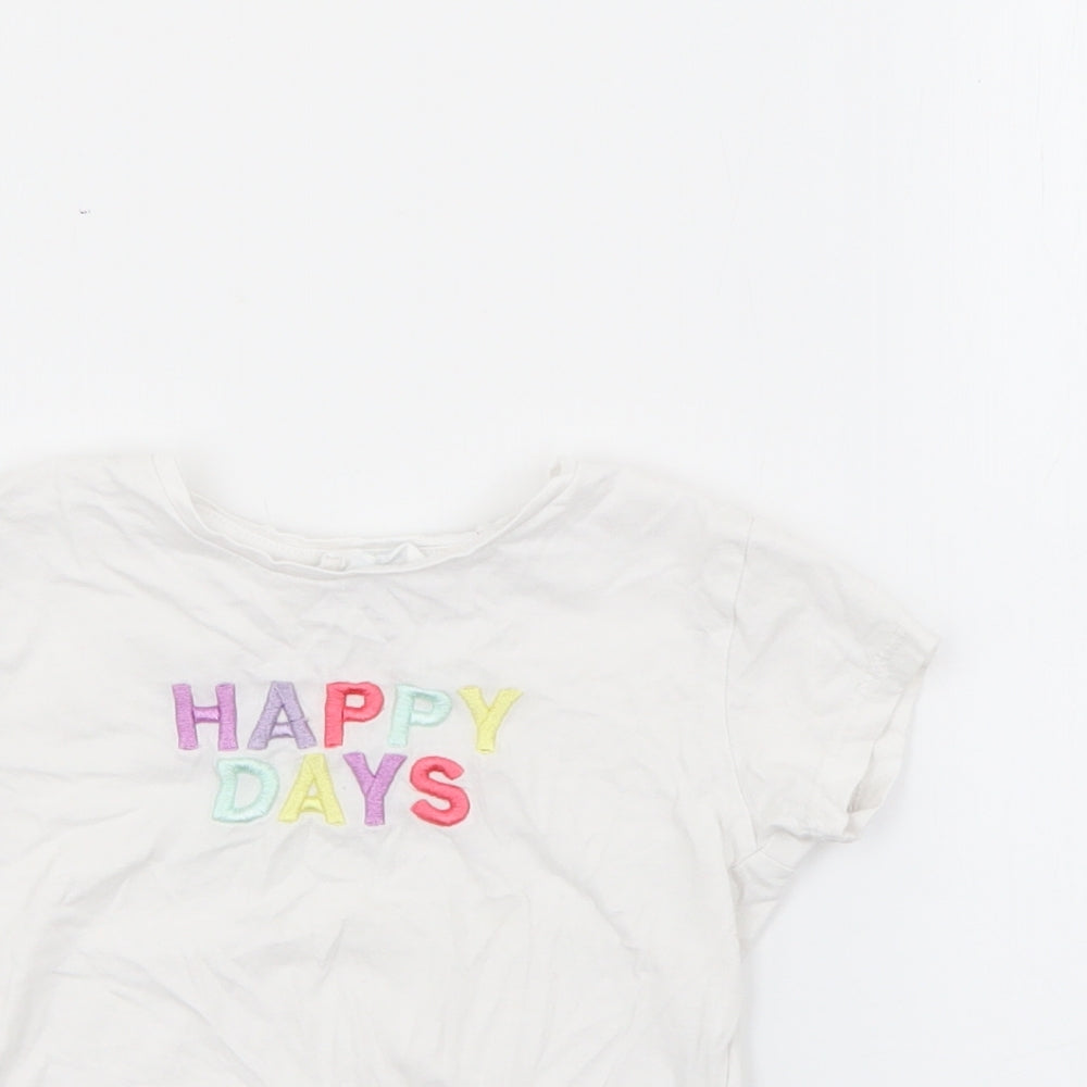 Primark Girls White  Cotton Basic T-Shirt Size 2-3 Years Crew Neck  - Happy Days
