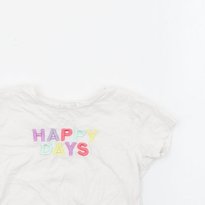 Primark Girls White  Cotton Basic T-Shirt Size 2-3 Years Crew Neck  - Happy Days