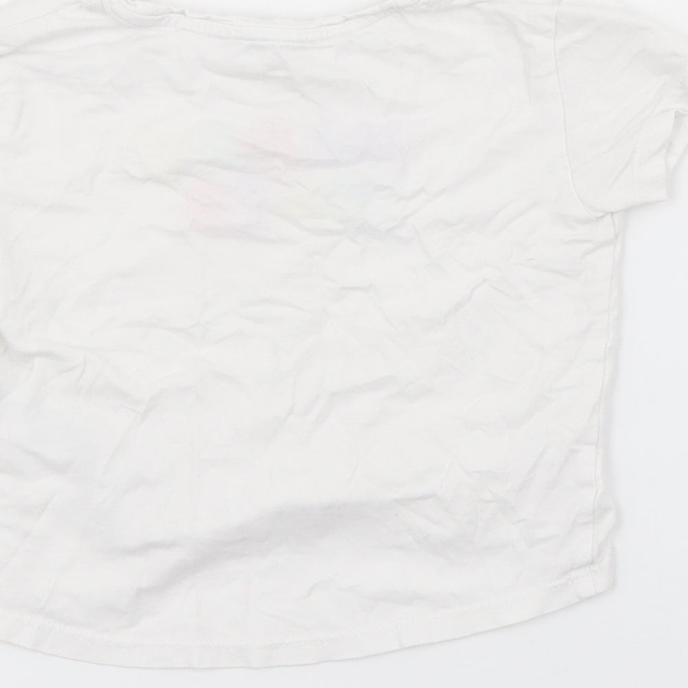 Primark Girls White  Cotton Basic T-Shirt Size 2-3 Years Crew Neck  - Happy Days