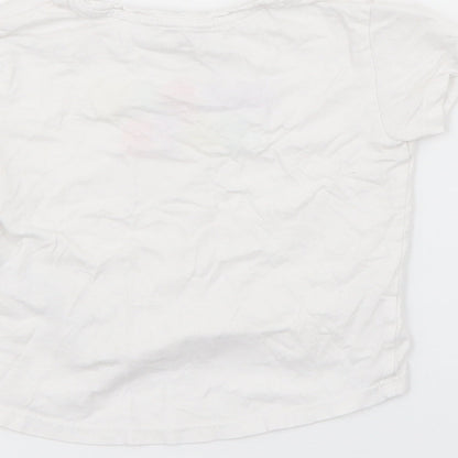 Primark Girls White  Cotton Basic T-Shirt Size 2-3 Years Crew Neck  - Happy Days
