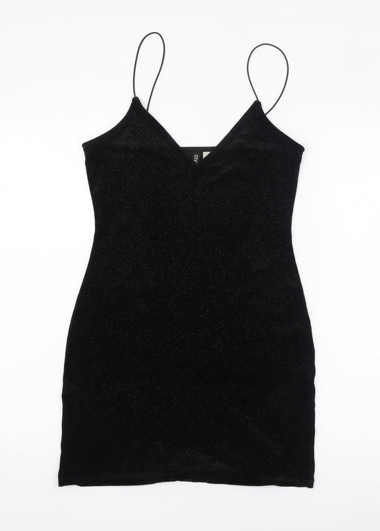 H&M Womens Black  Polyester Pencil Dress  Size S  V-Neck Pullover