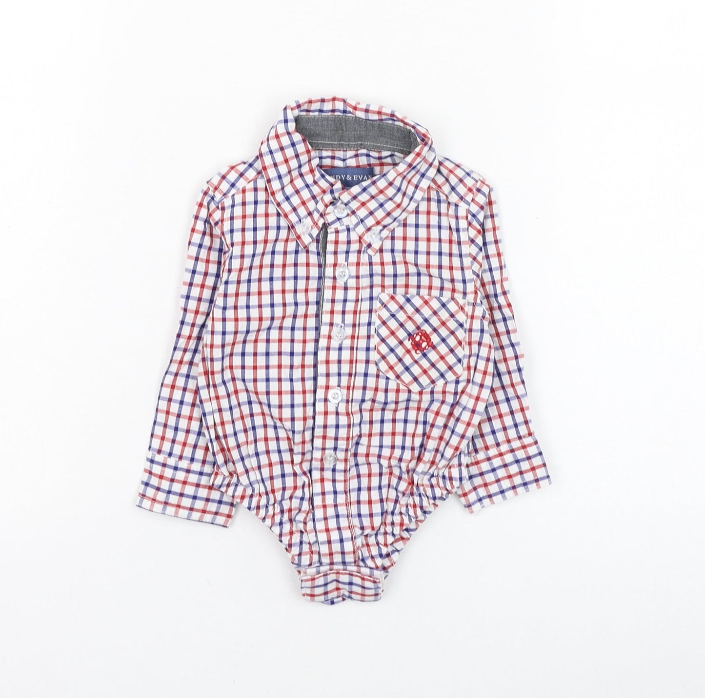 Andy & Evan Boys Ivory Check Cotton Basic Button-Up Size 3-6 Months Collared Button