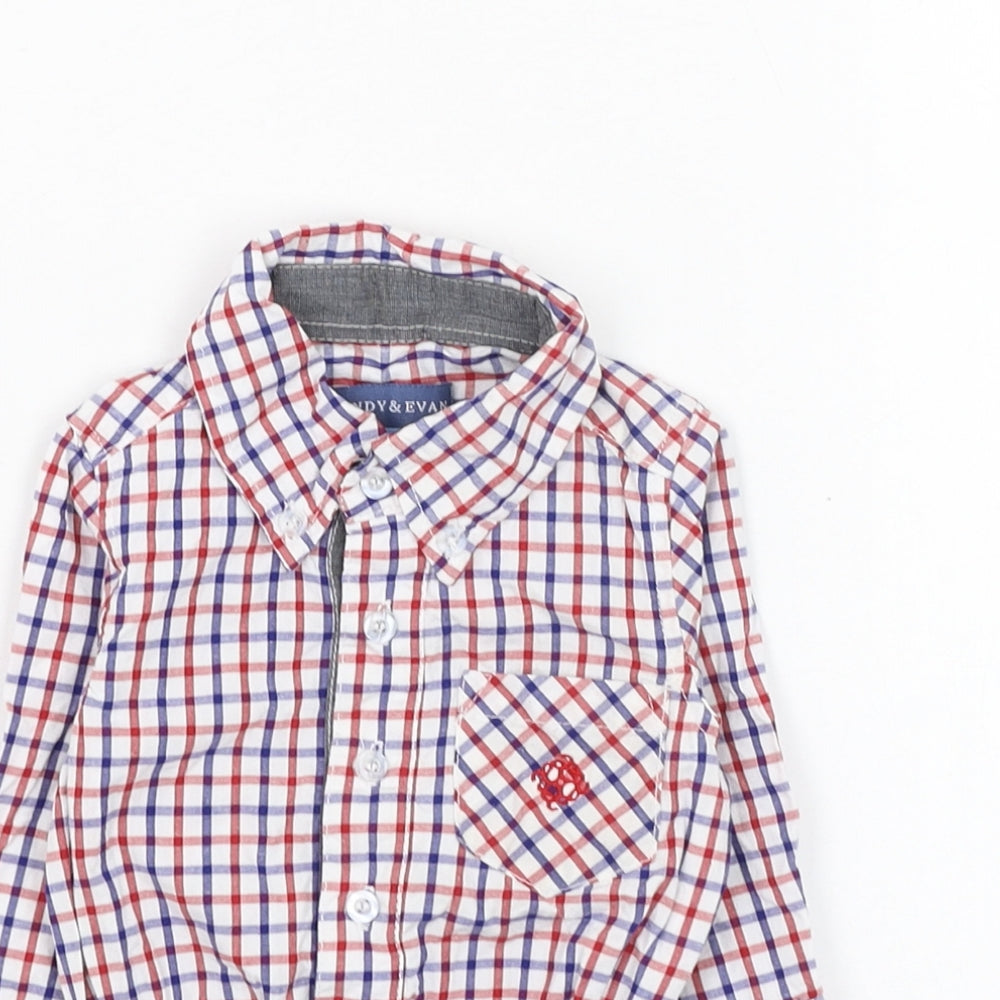 Andy & Evan Boys Ivory Check Cotton Basic Button-Up Size 3-6 Months Collared Button