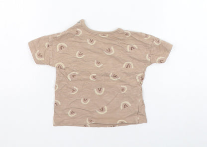 George Girls Brown  Cotton Basic T-Shirt Size 6-9 Months Round Neck Pullover - Rainbow