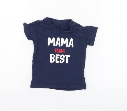 Matalan Boys Blue  Cotton Basic T-Shirt Size 6-9 Months Round Neck Pullover - Mama knows best