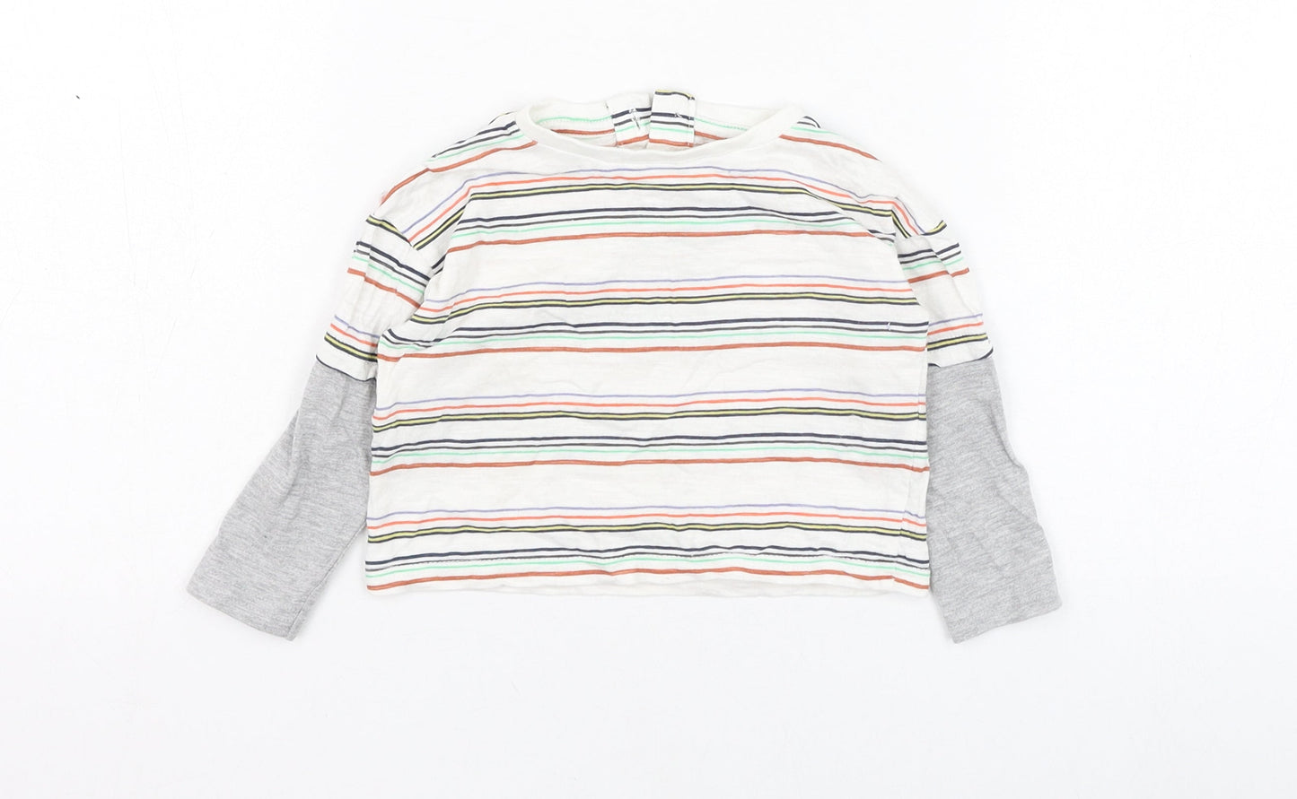 Dunnes Stores Boys White Striped Cotton Basic T-Shirt Size 3-6 Months Round Neck Pullover