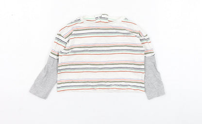 Dunnes Stores Boys White Striped Cotton Basic T-Shirt Size 3-6 Months Round Neck Pullover