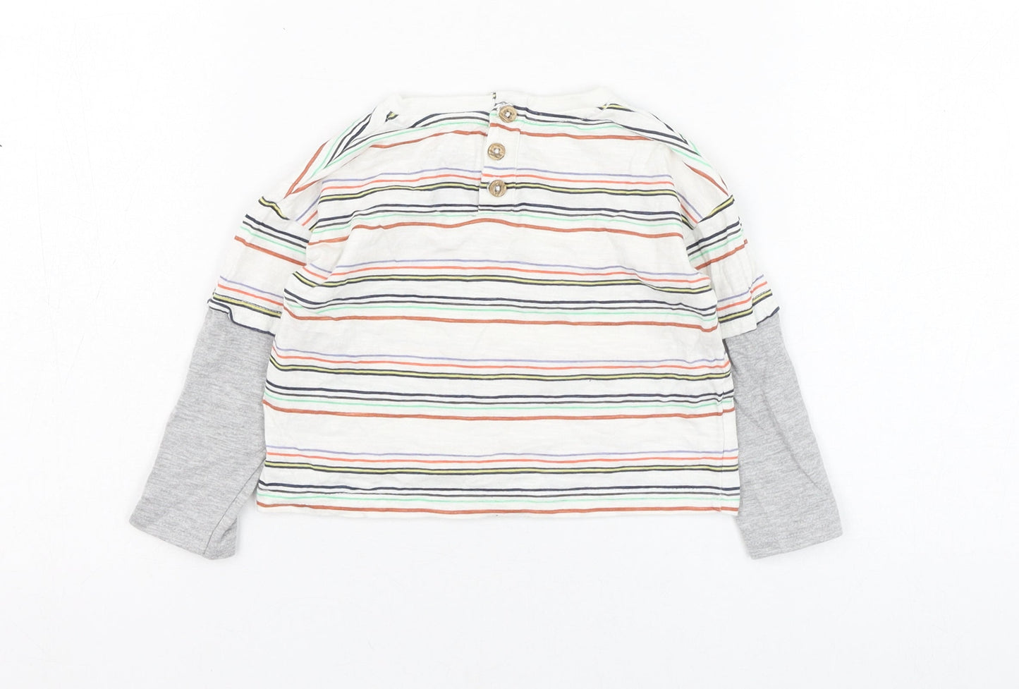 Dunnes Stores Boys White Striped Cotton Basic T-Shirt Size 3-6 Months Round Neck Pullover