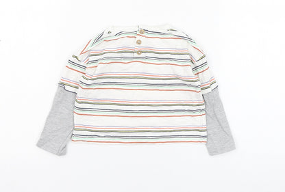 Dunnes Stores Boys White Striped Cotton Basic T-Shirt Size 3-6 Months Round Neck Pullover