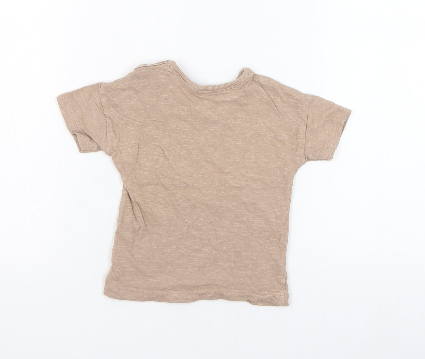 George Boys Brown  Cotton Basic T-Shirt Size 6-9 Months Round Neck Pullover - Happy little heart + soul