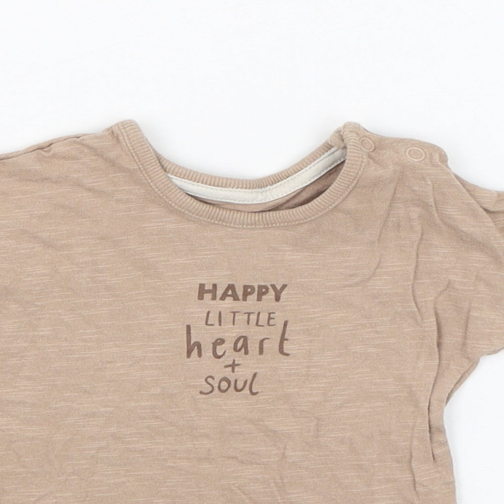 George Boys Brown  Cotton Basic T-Shirt Size 6-9 Months Round Neck Pullover - Happy little heart + soul