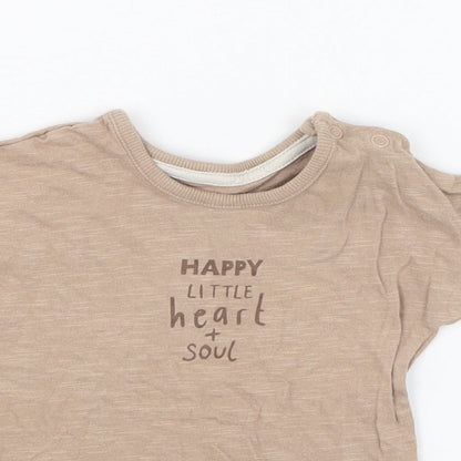 George Boys Brown  Cotton Basic T-Shirt Size 6-9 Months Round Neck Pullover - Happy little heart + soul
