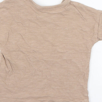 George Boys Brown  Cotton Basic T-Shirt Size 6-9 Months Round Neck Pullover - Happy little heart + soul