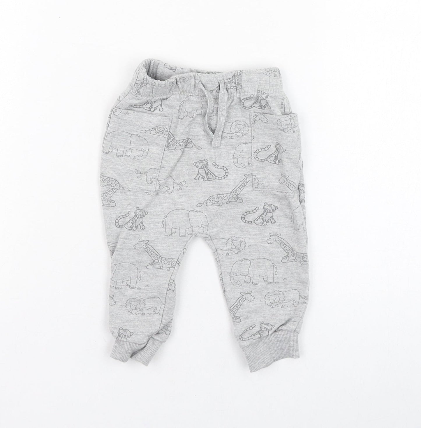 George Boys Grey  Cotton Jogger Trousers Size 3-6 Months  Pullover - Tiger, Elephant, Lion, Giraffe