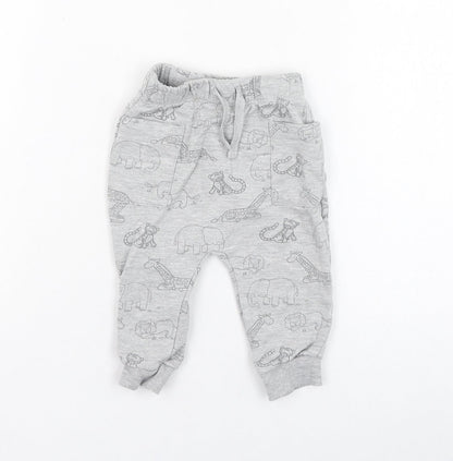 George Boys Grey  Cotton Jogger Trousers Size 3-6 Months  Pullover - Tiger, Elephant, Lion, Giraffe