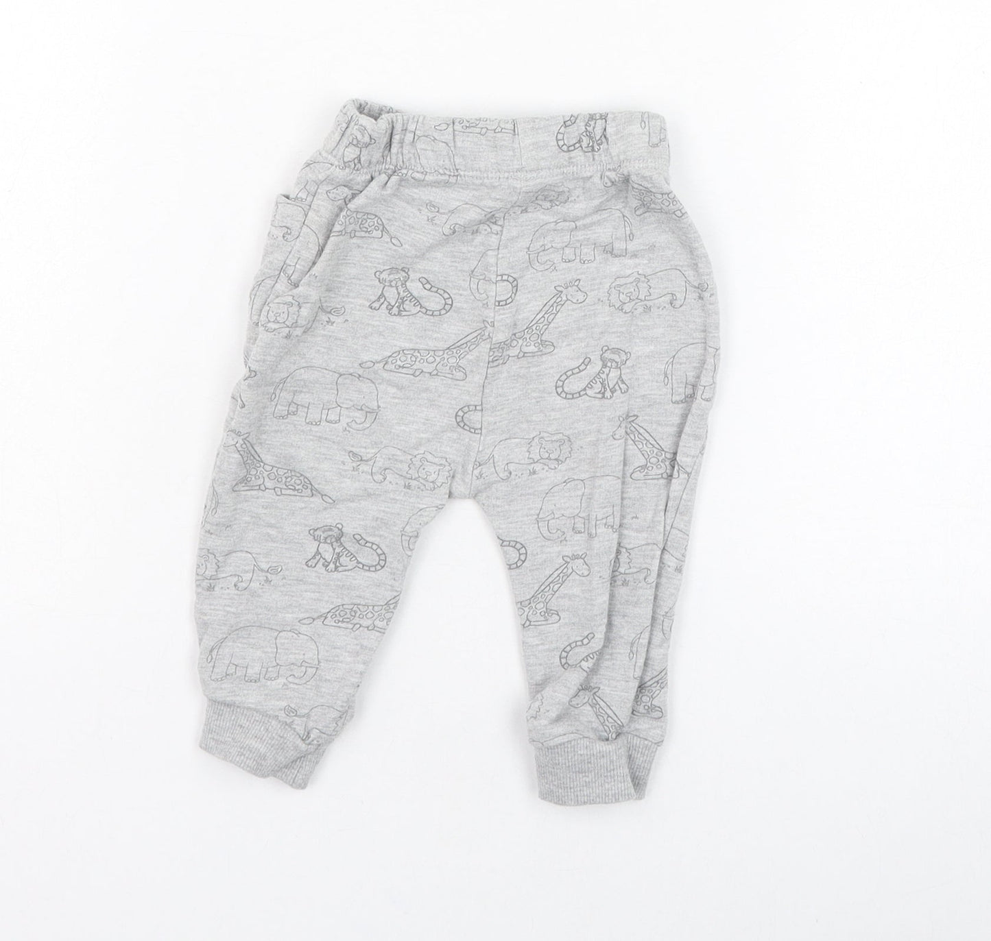 George Boys Grey  Cotton Jogger Trousers Size 3-6 Months  Pullover - Tiger, Elephant, Lion, Giraffe