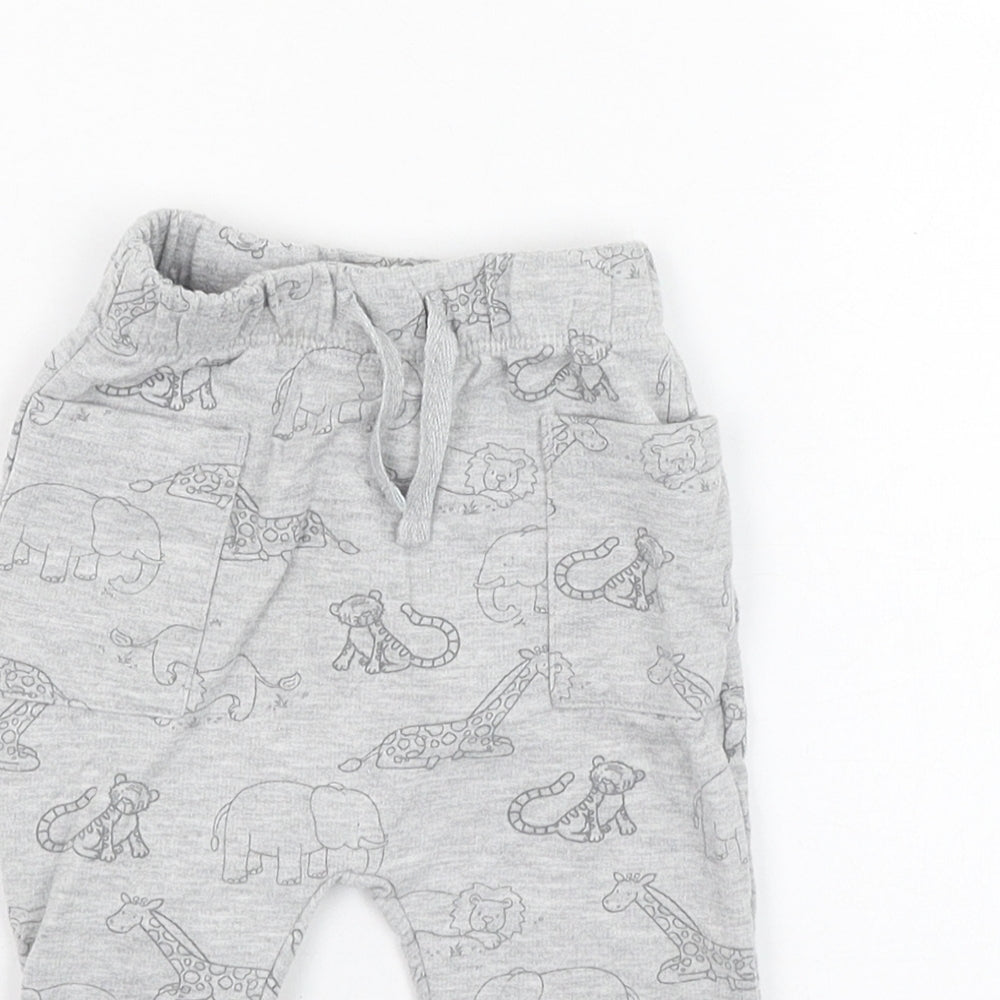 George Boys Grey  Cotton Jogger Trousers Size 3-6 Months  Pullover - Tiger, Elephant, Lion, Giraffe