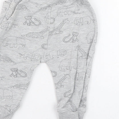 George Boys Grey  Cotton Jogger Trousers Size 3-6 Months  Pullover - Tiger, Elephant, Lion, Giraffe