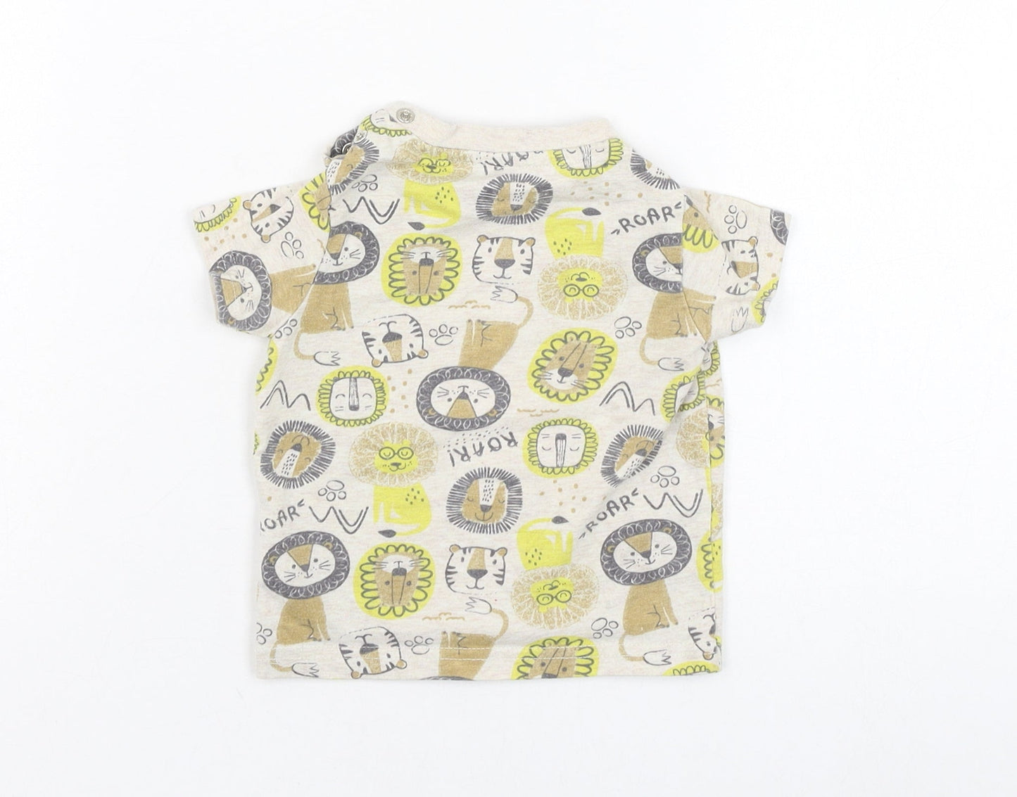 Peacocks Boys Brown  Cotton Basic T-Shirt Size 6-9 Months Round Neck Pullover - Lion, Tiger