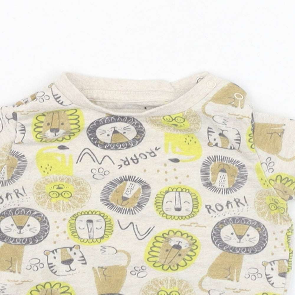 Peacocks Boys Brown  Cotton Basic T-Shirt Size 6-9 Months Round Neck Pullover - Lion, Tiger