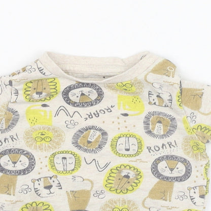 Peacocks Boys Brown  Cotton Basic T-Shirt Size 6-9 Months Round Neck Pullover - Lion, Tiger