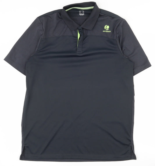 Artengo Mens Grey  Polyester  Polo Size M Collared Button