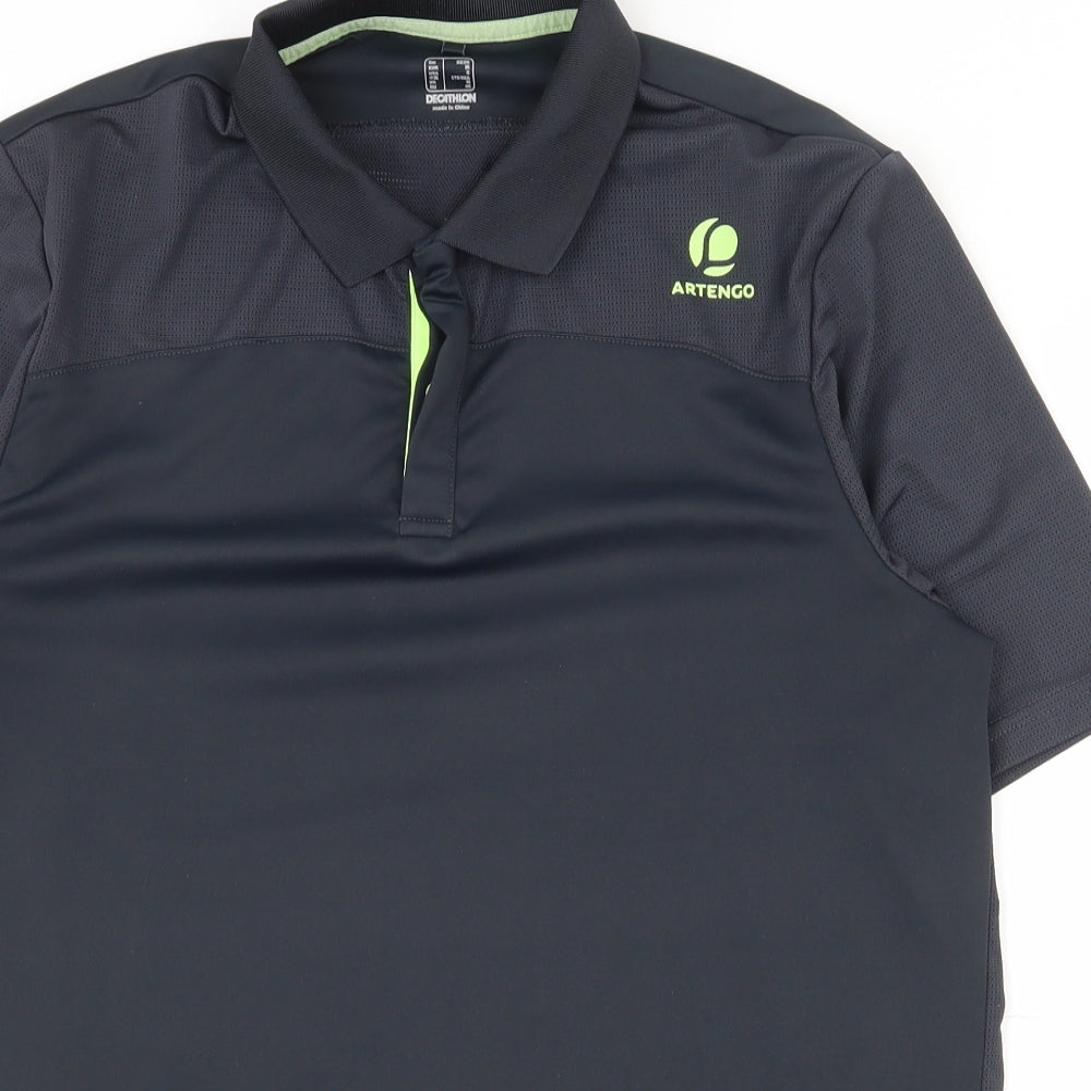 Artengo Mens Grey  Polyester  Polo Size M Collared Button