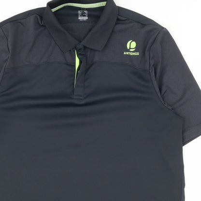 Artengo Mens Grey  Polyester  Polo Size M Collared Button