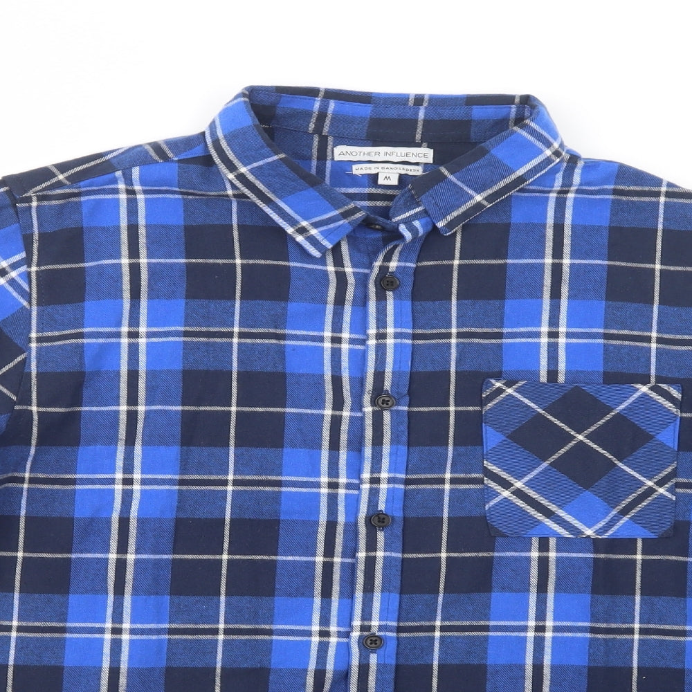 Another Influence Mens Blue Plaid Cotton  Button-Up Size M Collared Button