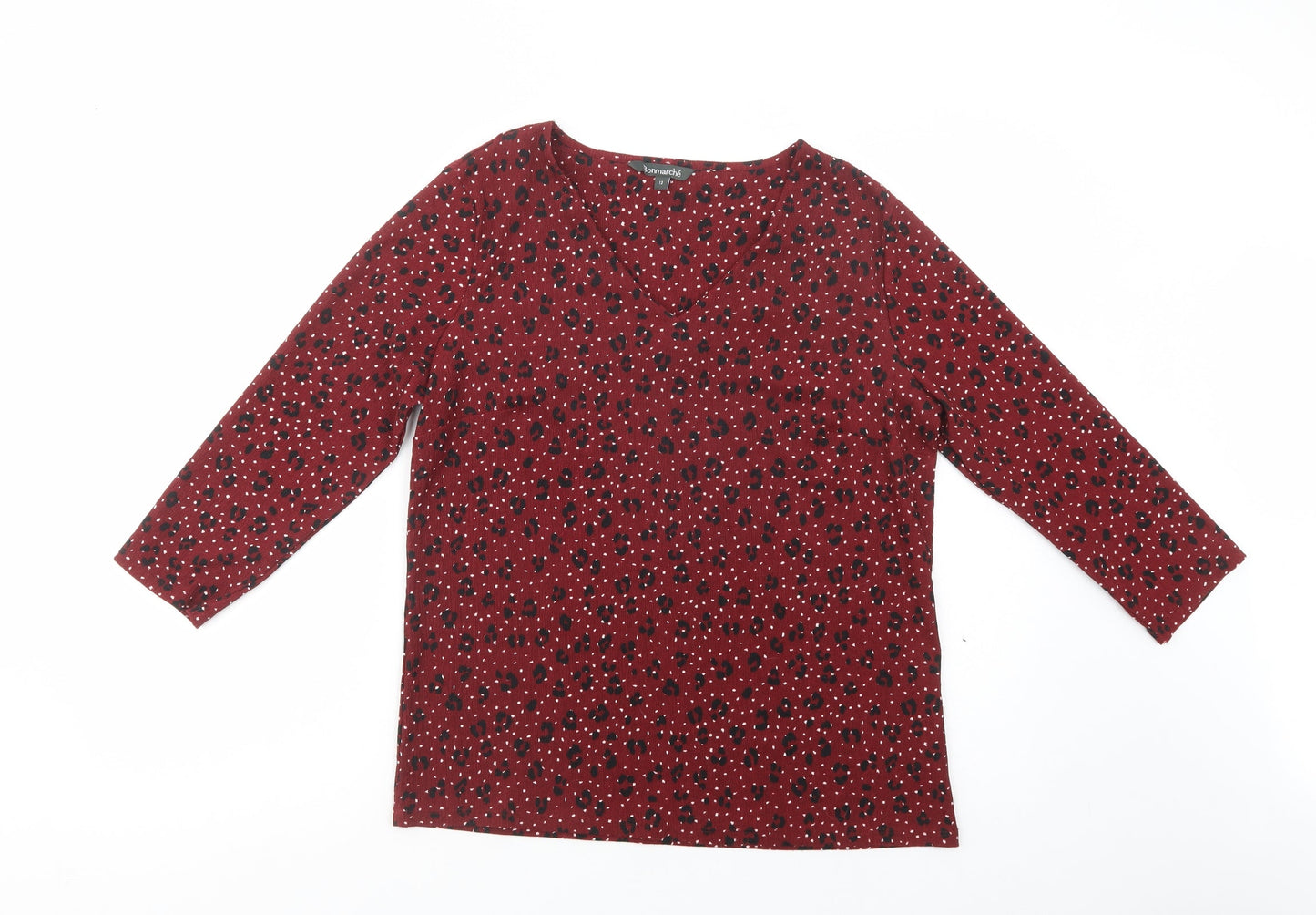 Bonmarché Womens Red Animal Print Polyester Basic Blouse Size 12 V-Neck