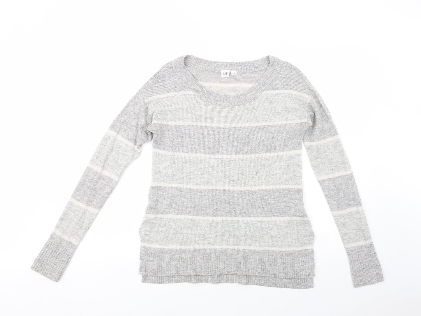 Gap Womens Grey Scoop Neck Striped Acrylic Pullover Jumper Size XS