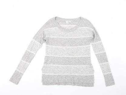 Gap Womens Grey Scoop Neck Striped Acrylic Pullover Jumper Size XS