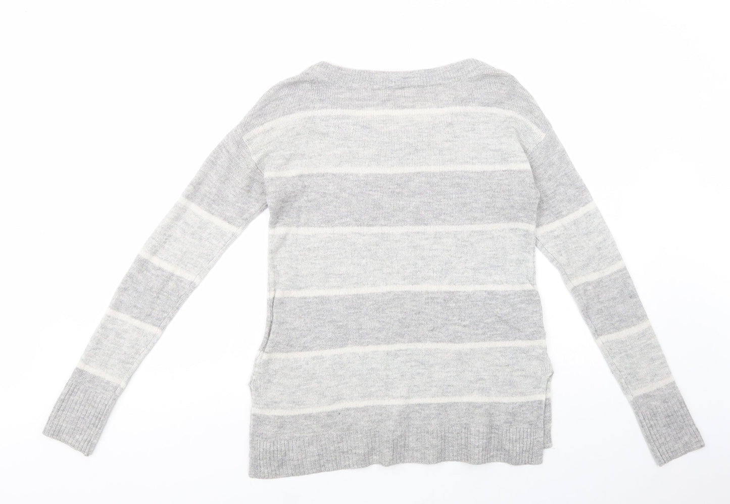 Gap Womens Grey Scoop Neck Striped Acrylic Pullover Jumper Size XS