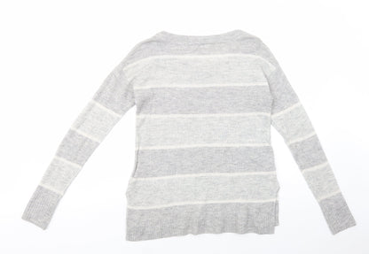 Gap Womens Grey Scoop Neck Striped Acrylic Pullover Jumper Size XS