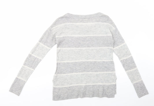 Gap Womens Grey Scoop Neck Striped Acrylic Pullover Jumper Size XS