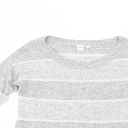 Gap Womens Grey Scoop Neck Striped Acrylic Pullover Jumper Size XS