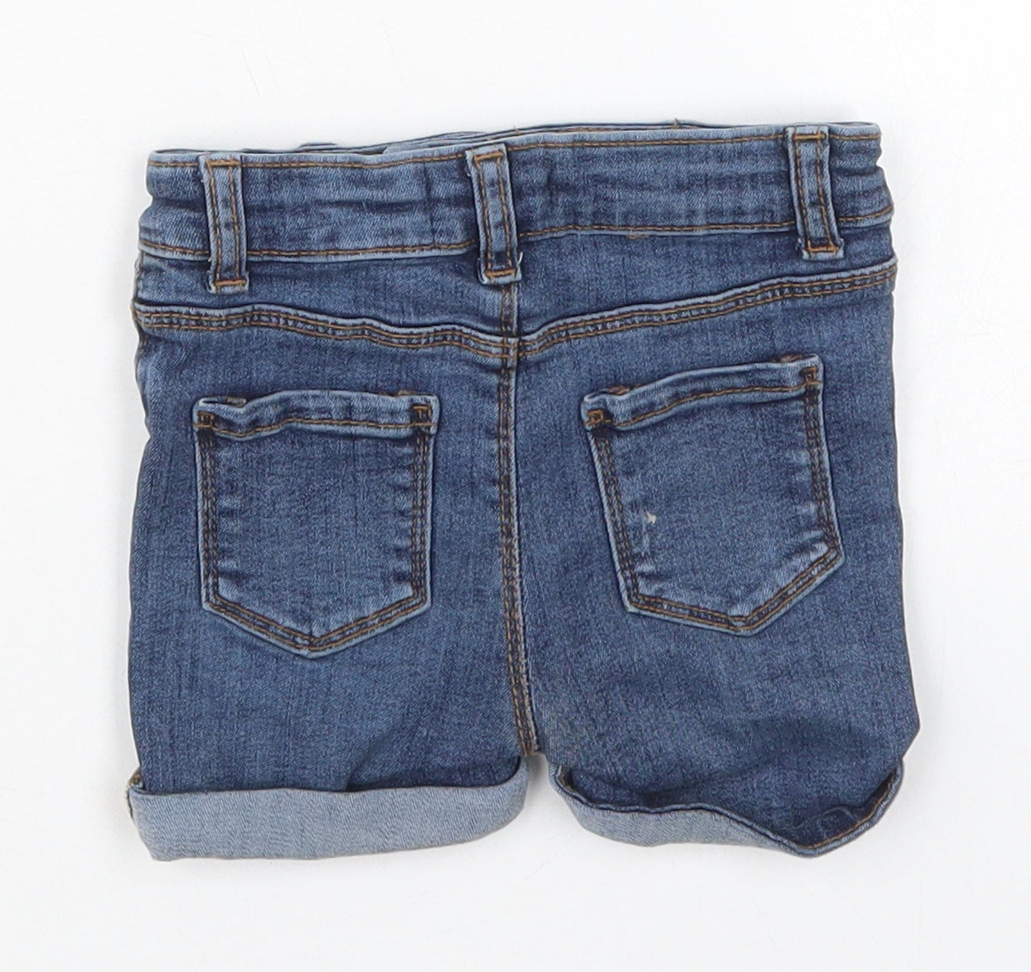 Primark Girls Blue  Cotton Cropped Jeans Size 6-9 Months  Button