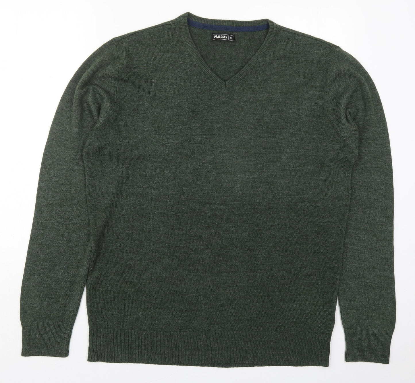 Peacocks Mens Green V-Neck  Acrylic Pullover Jumper Size XL
