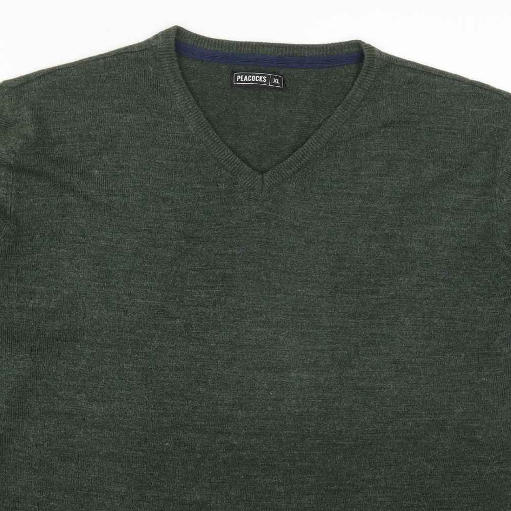 Peacocks Mens Green V-Neck  Acrylic Pullover Jumper Size XL