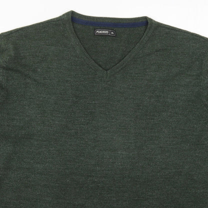 Peacocks Mens Green V-Neck  Acrylic Pullover Jumper Size XL