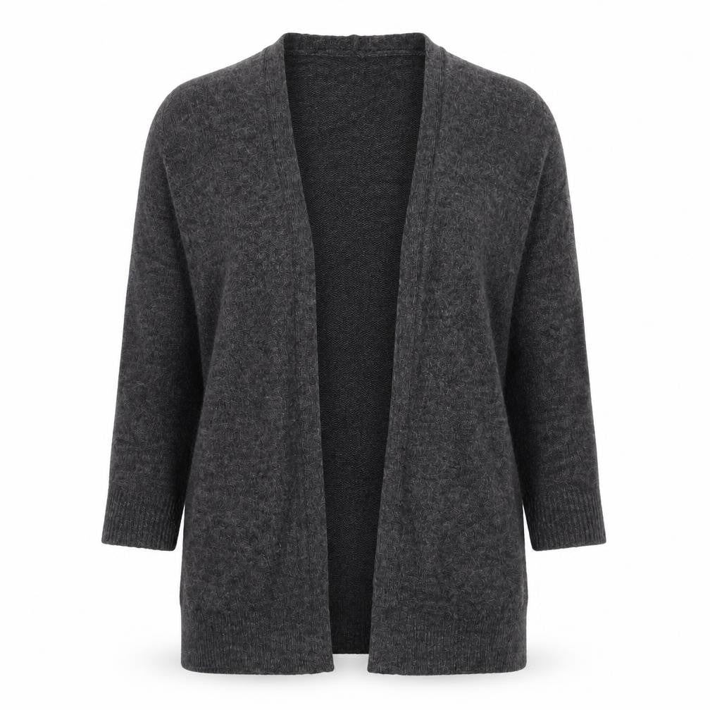 Front view of Isabella D women’s grey v-neck acrylic cardigan jumper, size S