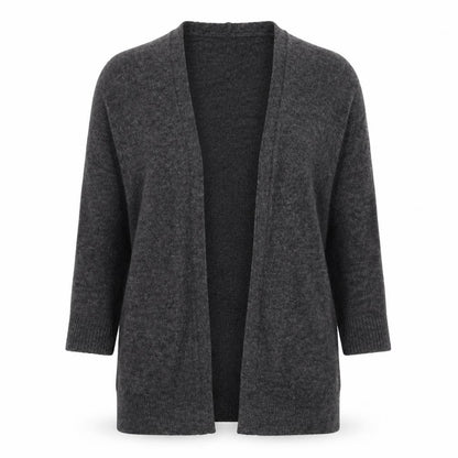 Front view of Isabella D women’s grey v-neck acrylic cardigan jumper, size S
