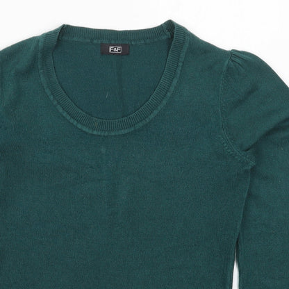 F&F Womens Green Round Neck  Acrylic Pullover Jumper Size 6