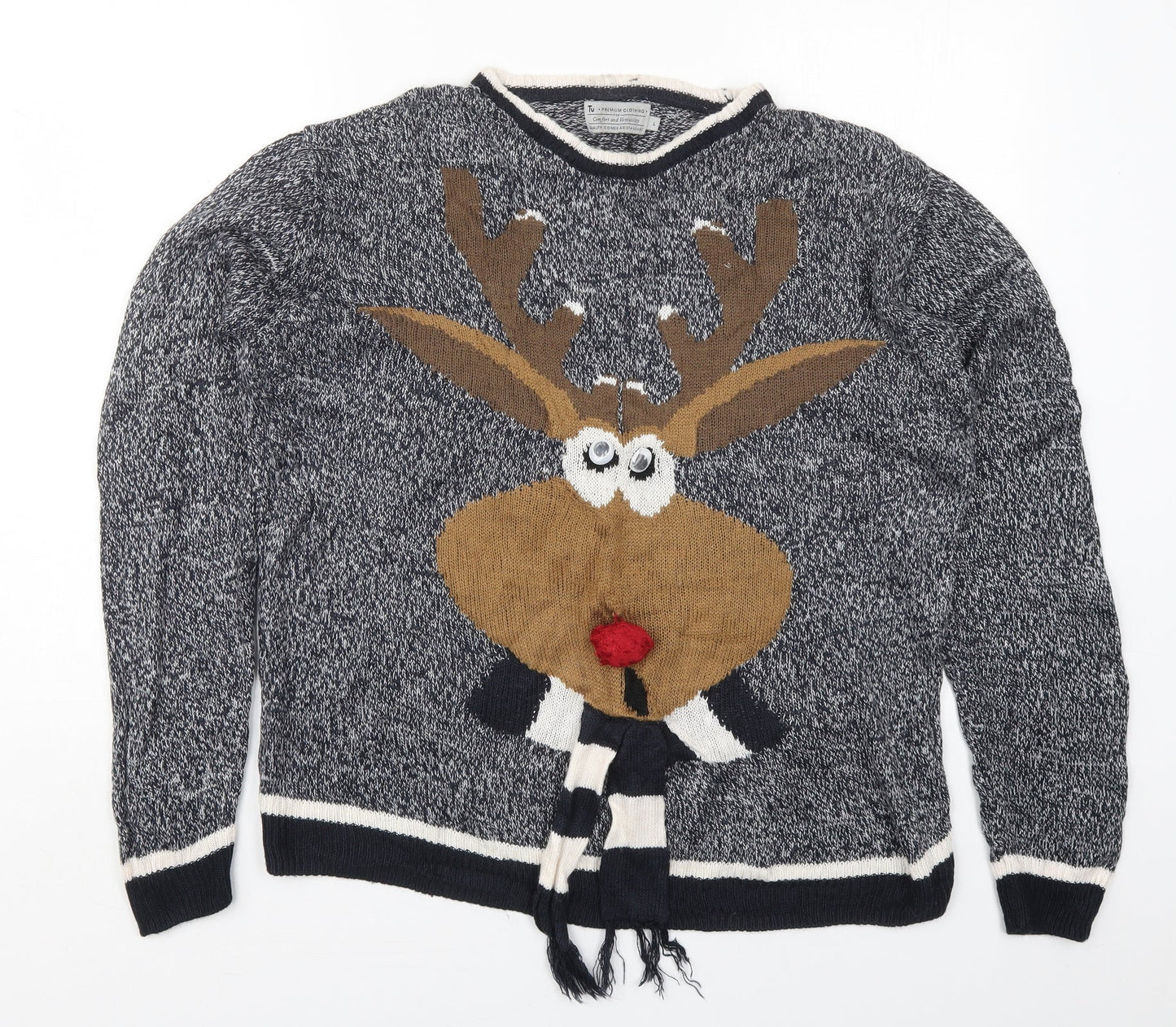 TU Mens Blue Crew Neck  Acrylic Pullover Jumper Size L   - Rudolph