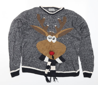 TU Mens Blue Crew Neck  Acrylic Pullover Jumper Size L   - Rudolph