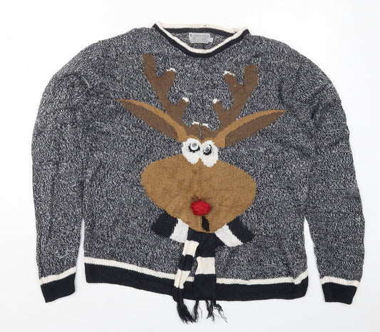 TU Mens Blue Crew Neck  Acrylic Pullover Jumper Size L   - Rudolph