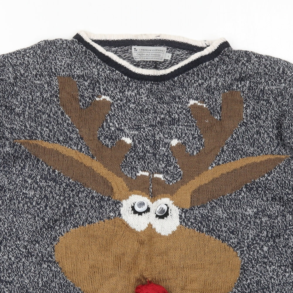 TU Mens Blue Crew Neck  Acrylic Pullover Jumper Size L   - Rudolph