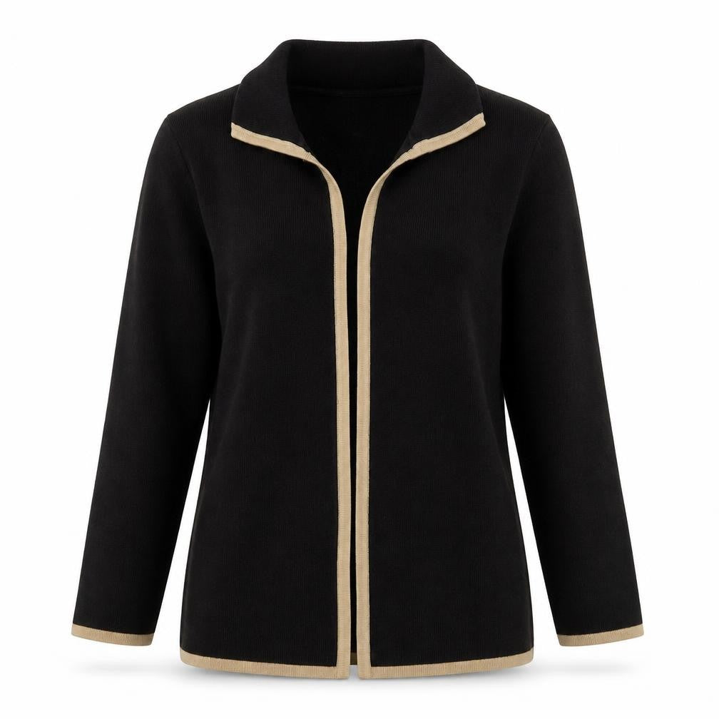 Front view of Journal women’s black collared acrylic cardigan jumper, size UK 10